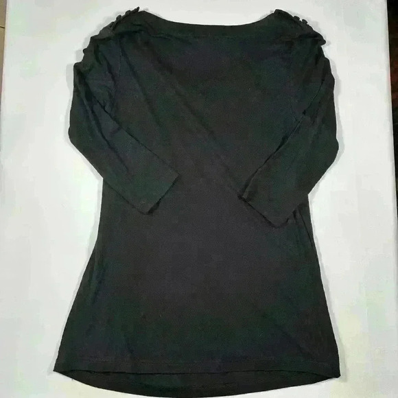 EILEEN FISHER Black Cowl Neck Button Detail ¾ Sleeve Blouse Top Women Med - Picture 6 of 6